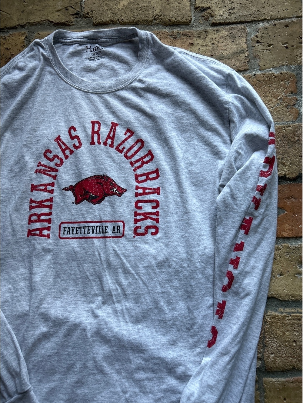 Hanes Arkansas Razorbacks Long Sleeve T-Shirt Gray Size L